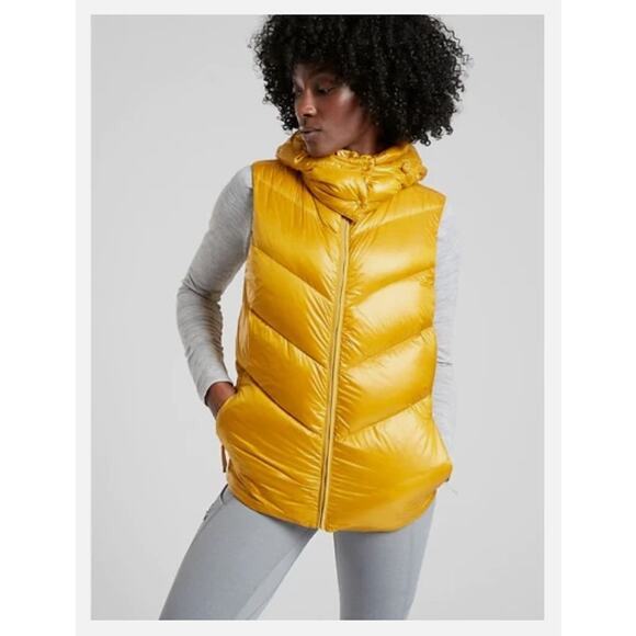Athleta Small Yellow Hooded Puffer Vest Lofty Down Vest 486244 Jacket - Picture 10 of 16